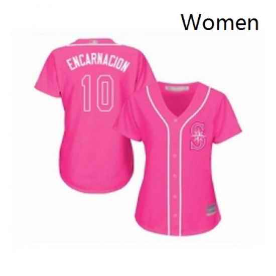 Womens Seattle Mariners 10 Edwin Encarnacion Replica Pink Fashion Cool Base Baseball Jersey